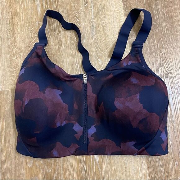 All in motion zip front high impact sports bra blue purple water color 36D - Picture 2 of 7